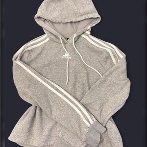 Adidas Women's Light Gray Hoodie with White Stripes